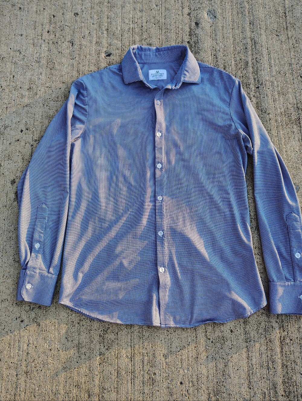 Mizzen + Main Shirt Mens Medium Trim Fit Blue Gingham Check Performance Stretch